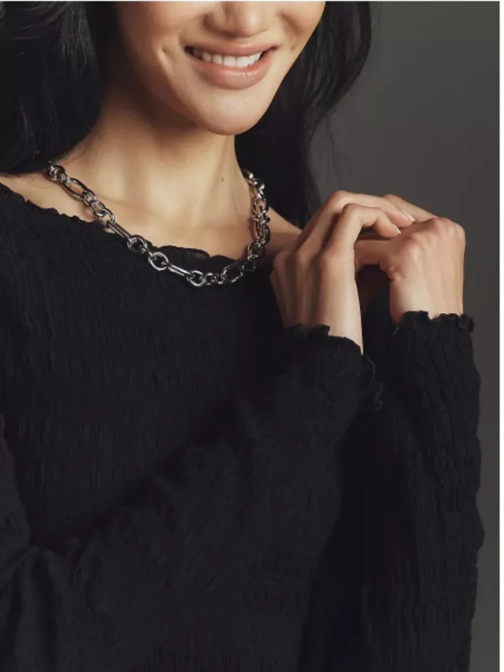 NWT Anthropologie Maeve Textured Long-Sleeve Black Top
